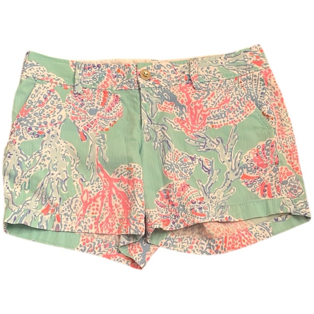 Lily Pulitzer Callahan Short Mint and Coral Pattern Size 8 Cotton